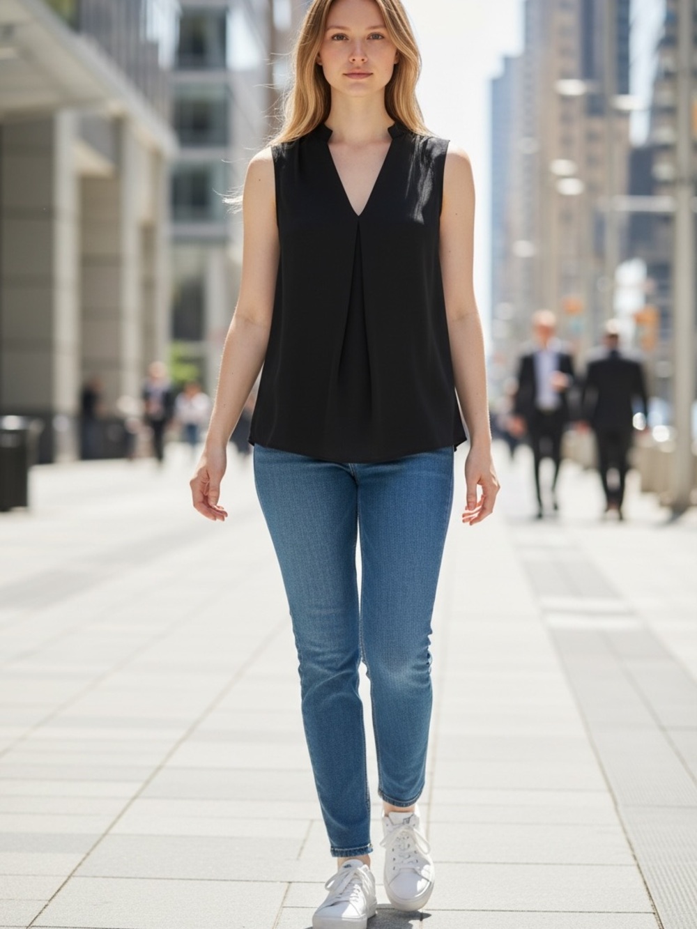 Worthington Black‎ Sleeveless V-Neck Pleated Blouse